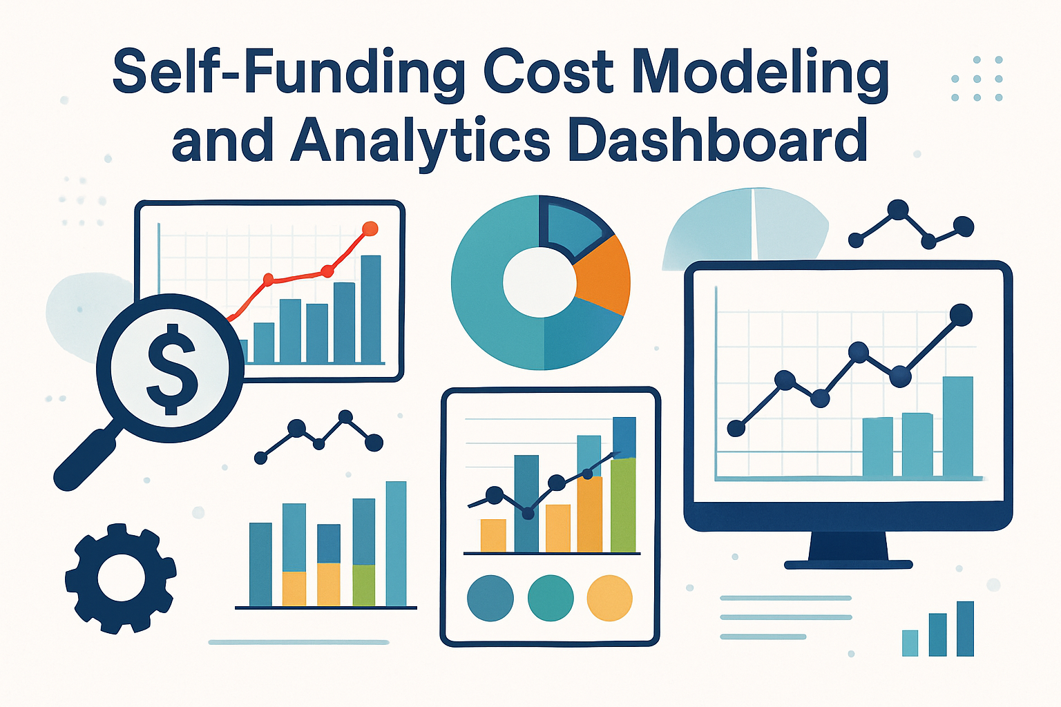Use the text SelfFunding Cost Modeling and Analytics Dashboard and add elements such as data analytics and cost modeling against a data science theme and light background-1